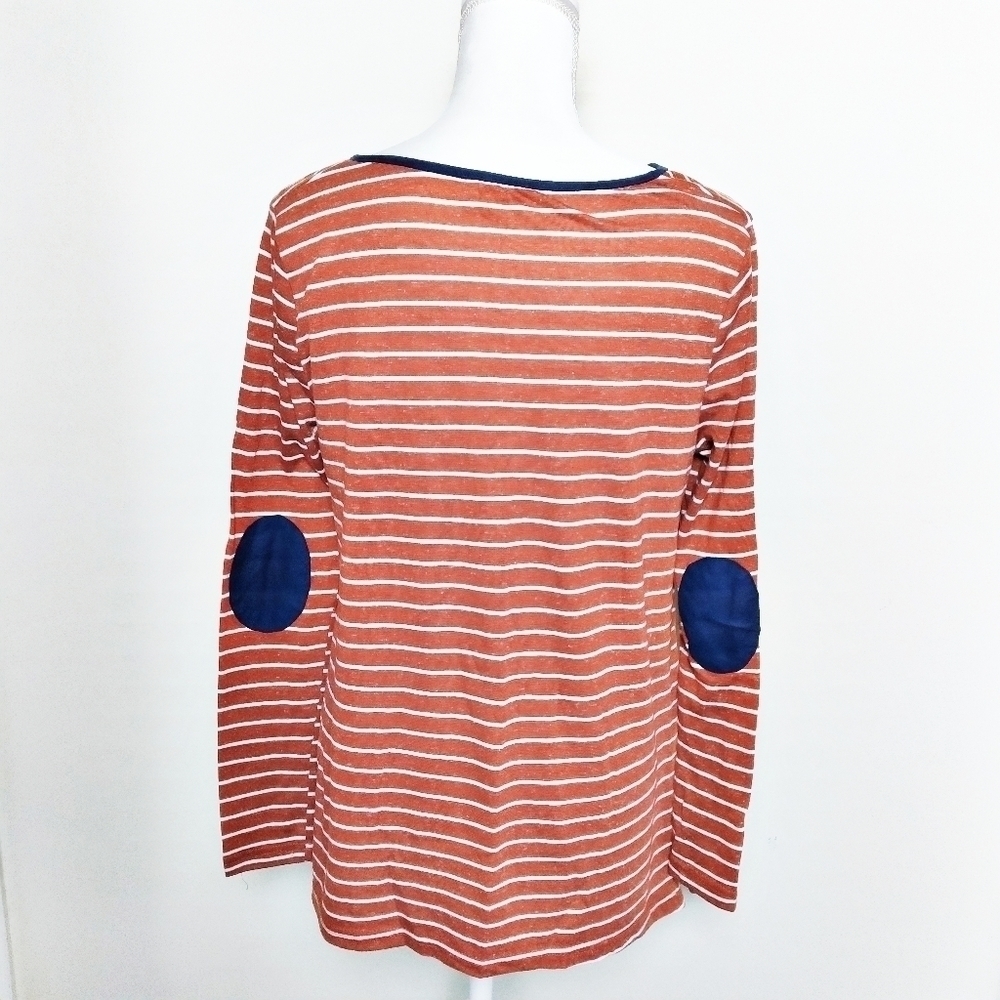 Umgee Orange Striped Top with Blue Elbow Patches